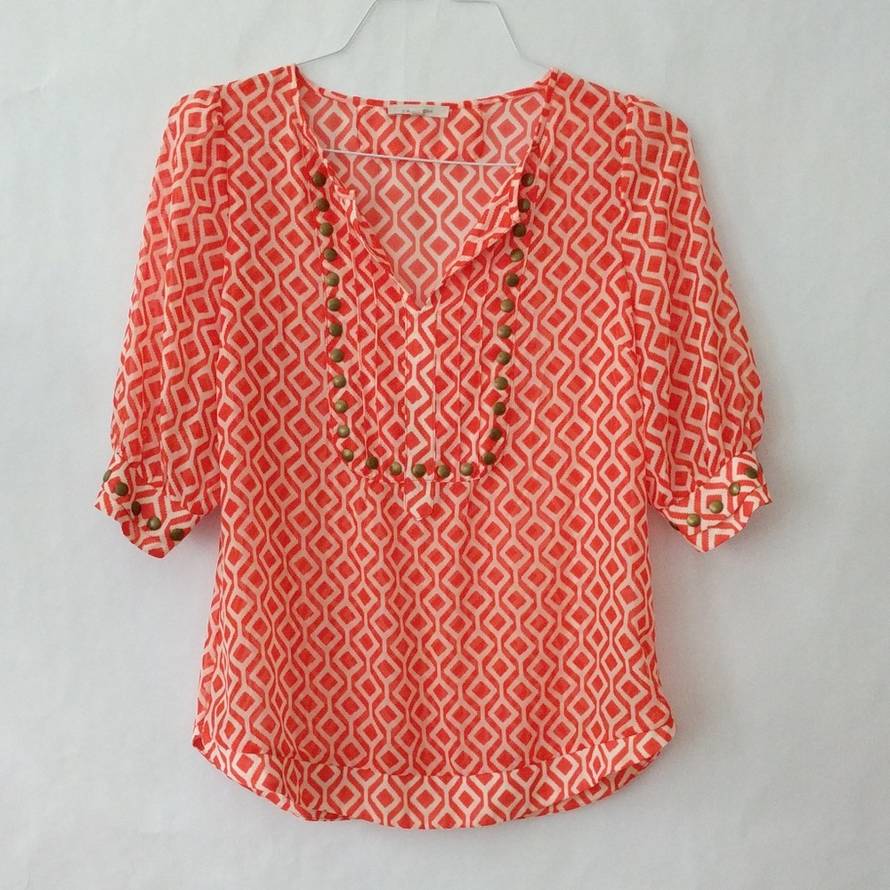 Stitch Fix 41Hawthorn Moni Geo Print Orange Blouse